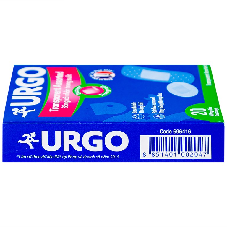 Băng cá nhân trong suốt Urgo Transparent Assorted bảo vệ các vết thương nhỏ, vết trầy xước, rách da (20 miếng)