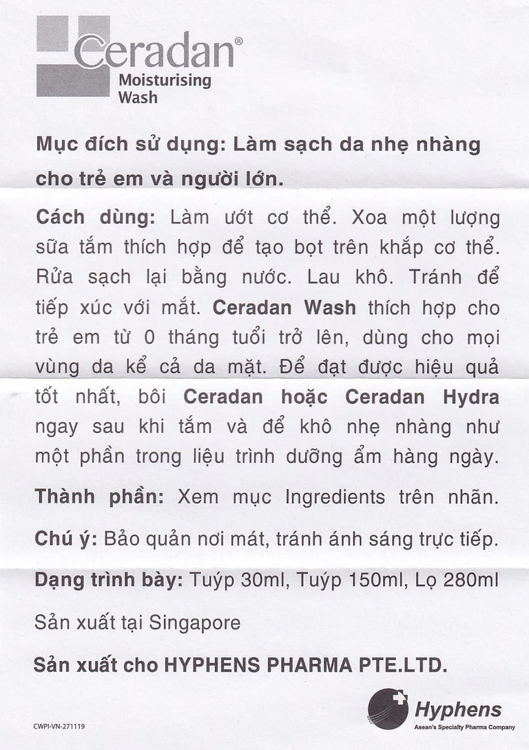 Sữa tắm Ceradan Moisturising Wash dưỡng ẩm dành cho da khô (280ml)