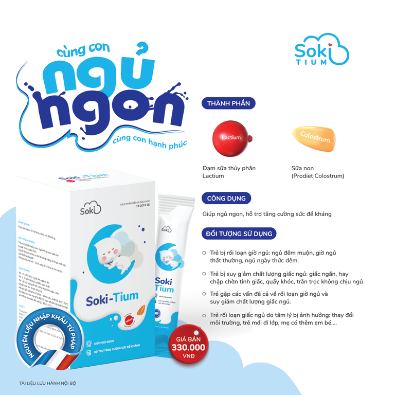Bột hòa tan Soki-Tium giúp ngủ ngon, tăng sức đề kháng (12 gói x 3g)