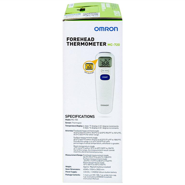 Nhiệt kế đo ở trán Omron Forehead Thermometer MC-720 cho kết quả tức thì