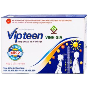 Viên uống Vipteen Vinh Gia bổ sung canxi và dưỡng chất hỗ trợ phát triển chiều cao (2 vỉ x 10 viên)