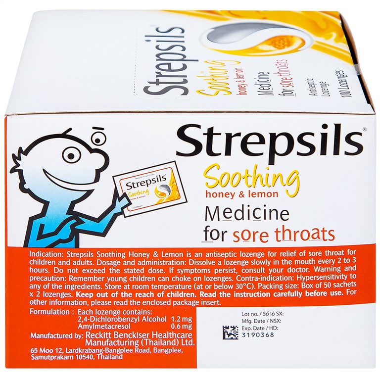 Viên ngậm Strepsils Soothing mật ong & chanh giảm đau họng (50 gói x 2 viên)