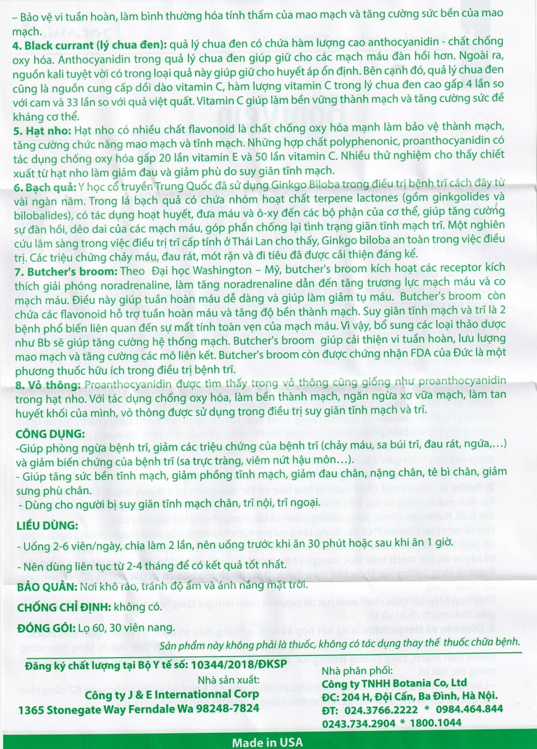 Viên uống BoniVein Botania hỗ trợ tăng sức bền của tĩnh mạch (30 viên)