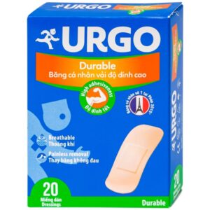 Băng cá nhân vải độ dính cao Urgo Durable size 2cm x 6cm bảo vệ các vết thương nhỏ, vết trầy xước, rách da (20 miếng)