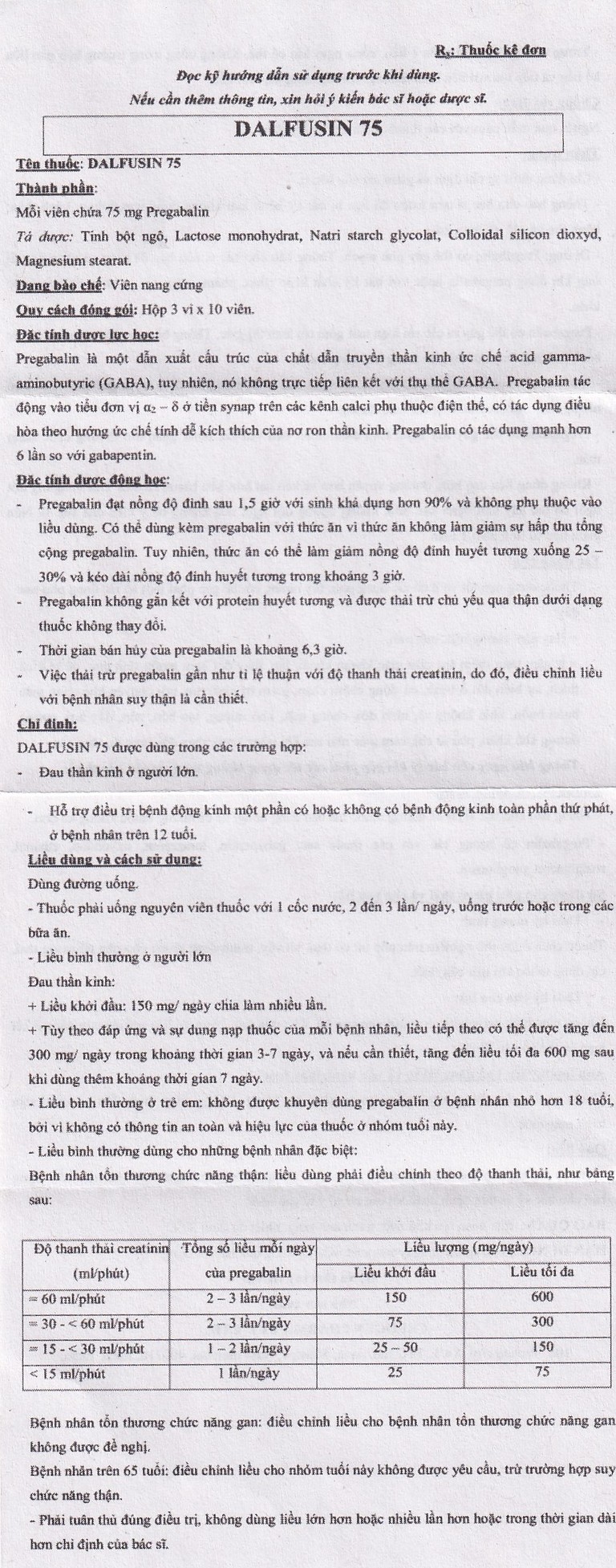 Thuốc Dalfusin 75 Celogen điều trị đau thần kinh, hỗ trợ điều trị động kinh (3 vỉ x 10 viên)