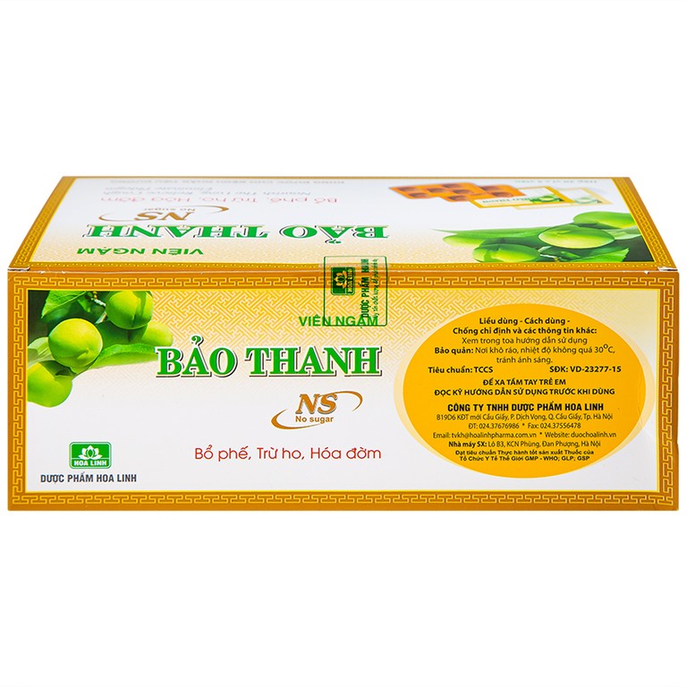 Viên ngậm Bảo Thanh Hoa Linh không đường - bổ phế, trừ ho, hóa đờm (20 vỉ x 5 viên)