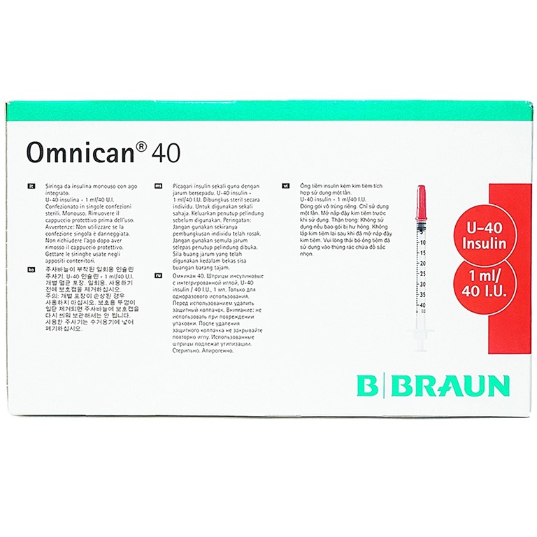 Kim tiêm tiểu đường B.Braun Omnican 1ml/40 I.U màu đỏ dùng cho người tiểu đường (100 cái)