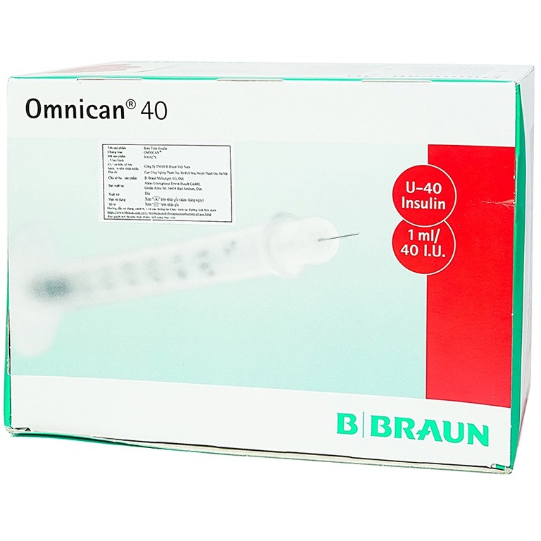 Kim tiêm tiểu đường B.Braun Omnican 1ml/40 I.U màu đỏ dùng cho người tiểu đường (100 cái)