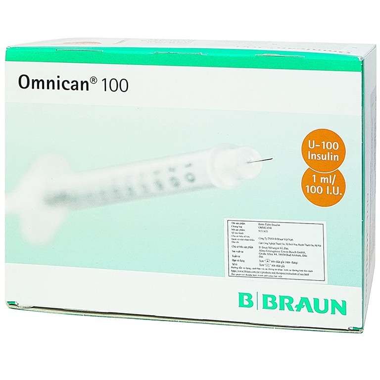 Kim tiêm tiểu đường B.Braun Omnican 1ml/100 I.U màu cam dùng cho người tiểu đường (100 cái)
