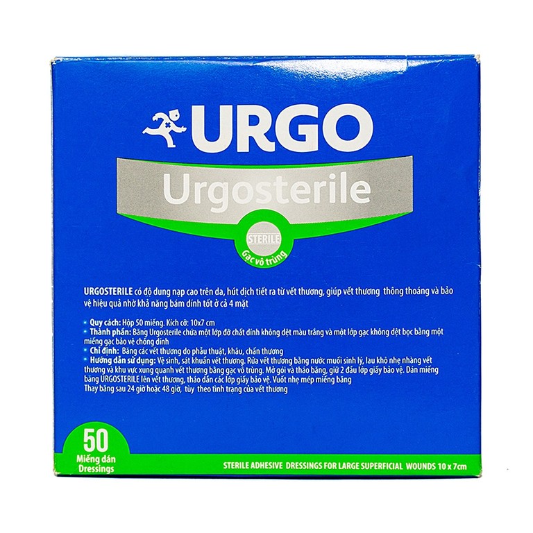 Băng gạc Urgosterile size 10cm x 7cm vô trùng, thoáng khí, khả năng thấm hút cao (50 miếng)