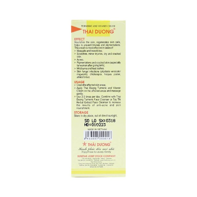 Kem bôi nghệ và Vitamin Thái Dương Nano Bạc giúp mờ thâm sẹo, nám (20g)