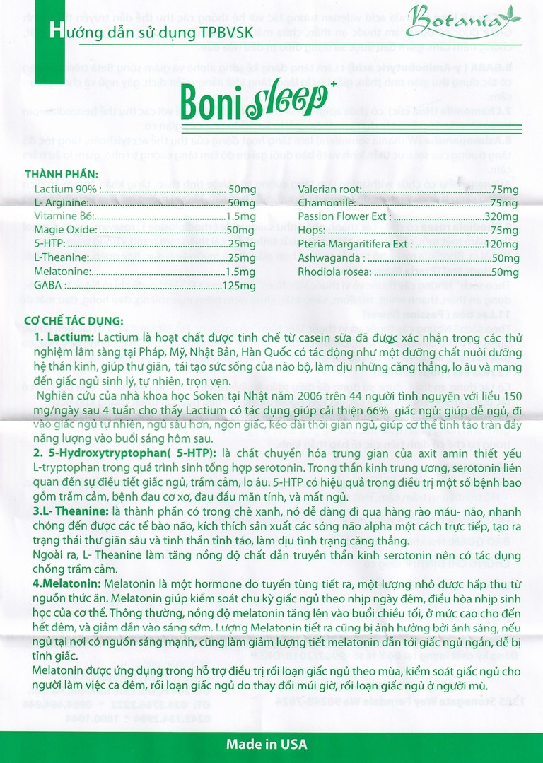 Viên uống Bonisleep Botania giúp an thần, giảm căng thẳng thần kinh (30 viên)