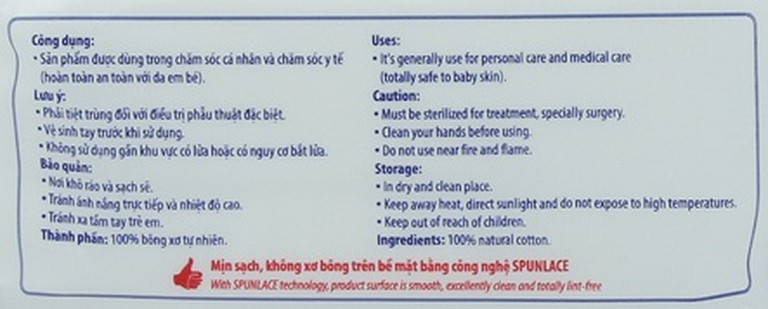 Bông Zigzag y tế thấm nước Bạch Tuyết dùng trong chăm sóc cá nhân và y tế (100g)