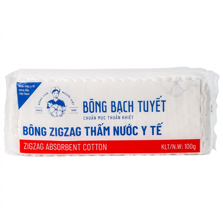 Bông Zigzag y tế thấm nước Bạch Tuyết dùng trong chăm sóc cá nhân và y tế (100g)