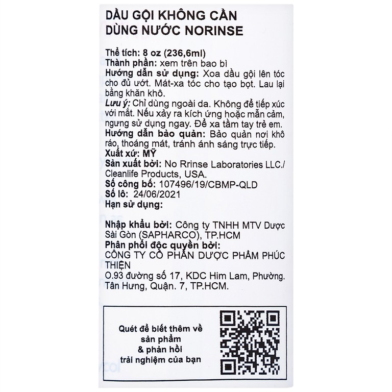 Dầu gội khô Norinse Shampoo làm sạch tóc (236.6ml)