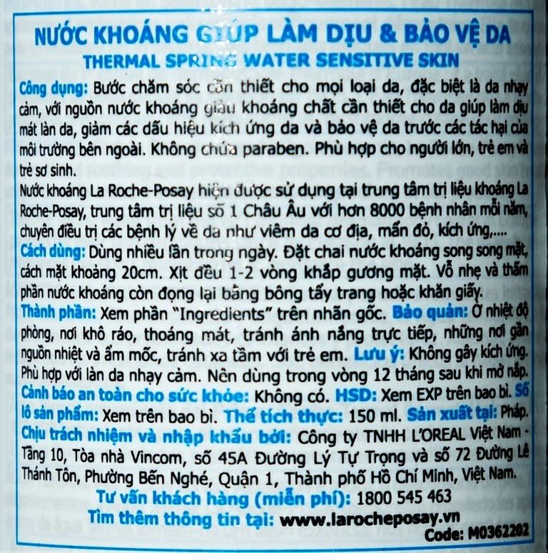 Nước khoáng La Roche-Posay Thermal Spring Water Sensitive Skin giúp làm dịu và bảo vệ da (150ml)