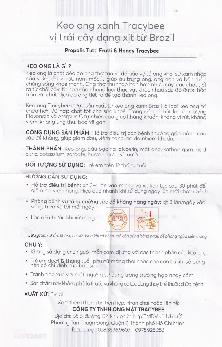 Keo ong xanh Tracybee Propolis Tutti Frutti & Honey vị trái cây giúp giảm đau, viêm họng, ho do nhiễm khuẩn (30ml)