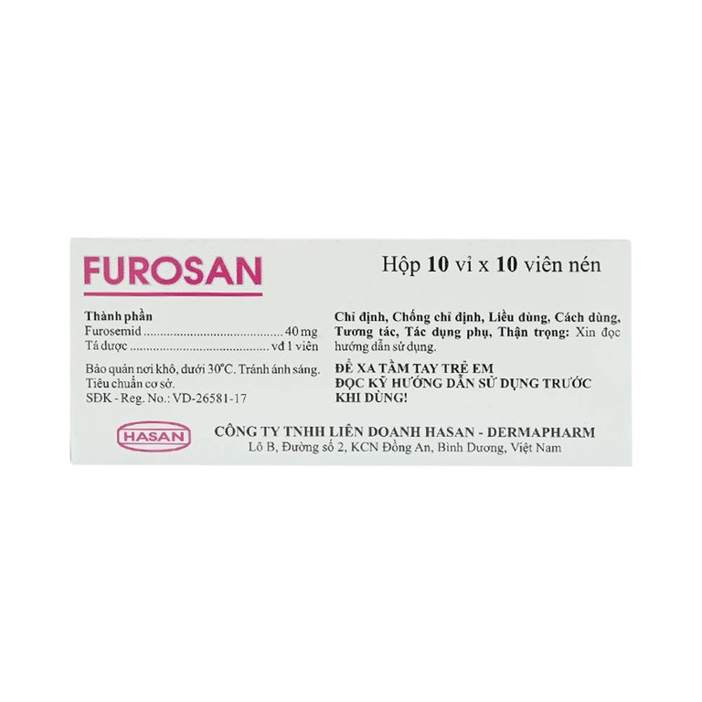 Thuốc Furosan 40mg Hasan điều trị phù, tăng huyết áp nhẹ hay trung bình (10 vỉ x 10 viên)