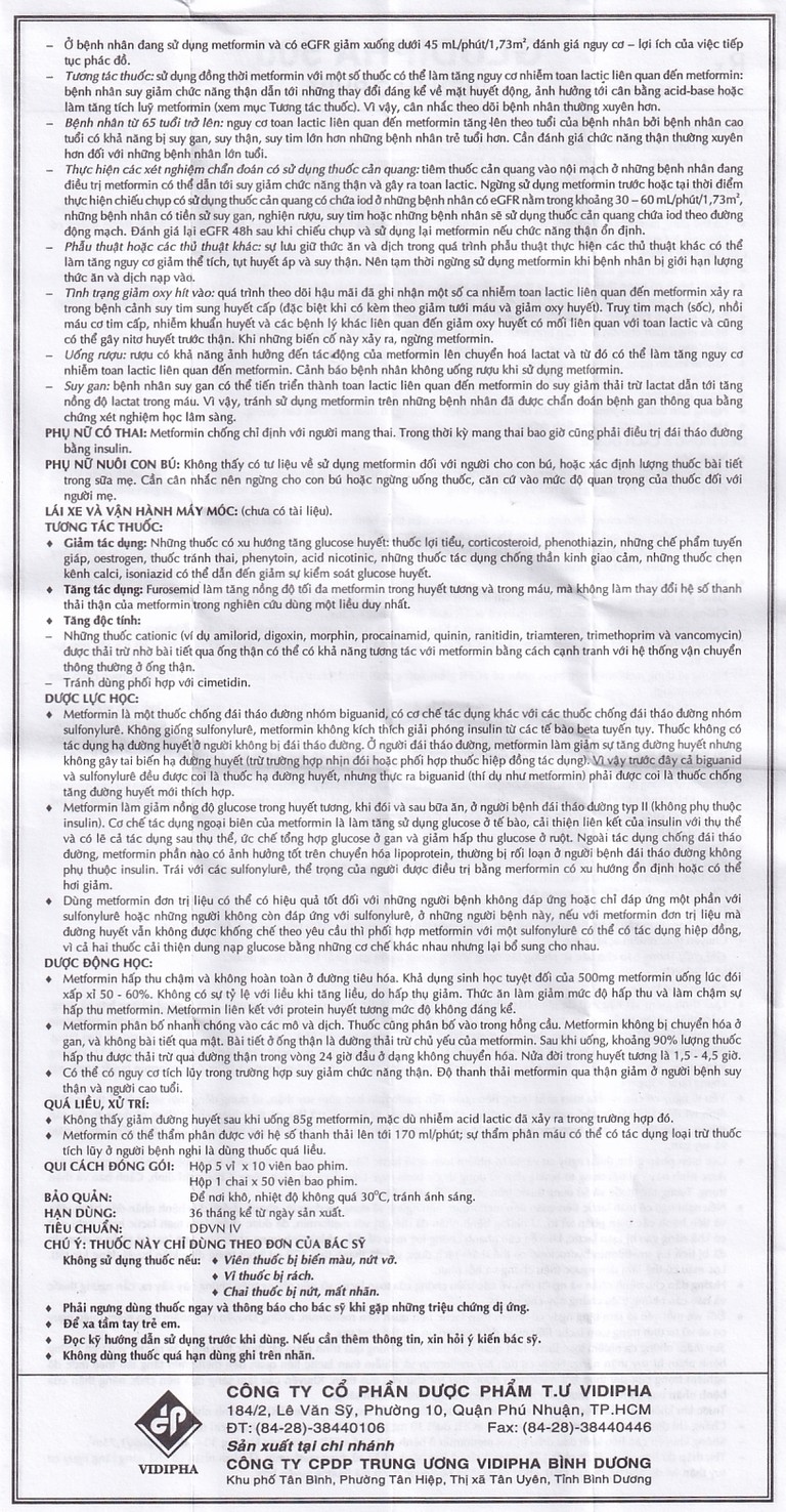 Thuốc Gludipha 500 Vidipha điều trị đái tháo đường típ 2 (5 vỉ x 10 viên)