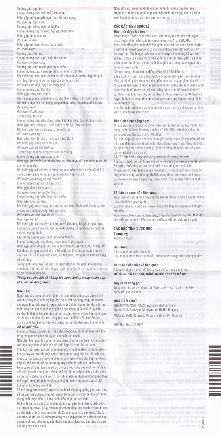 Thuốc Cordaflex 20mg Egis Pharma phòng ngừa chứng đau thắt ngực, tăng huyết áp (6 vỉ x 10 viên)