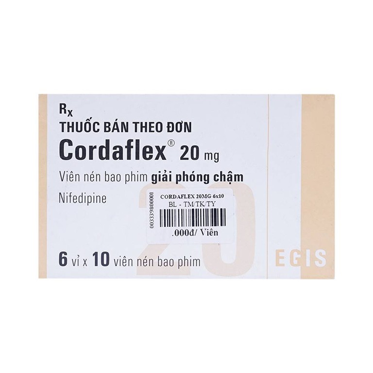 Thuốc Cordaflex 20mg Egis Pharma phòng ngừa chứng đau thắt ngực, tăng huyết áp (6 vỉ x 10 viên)