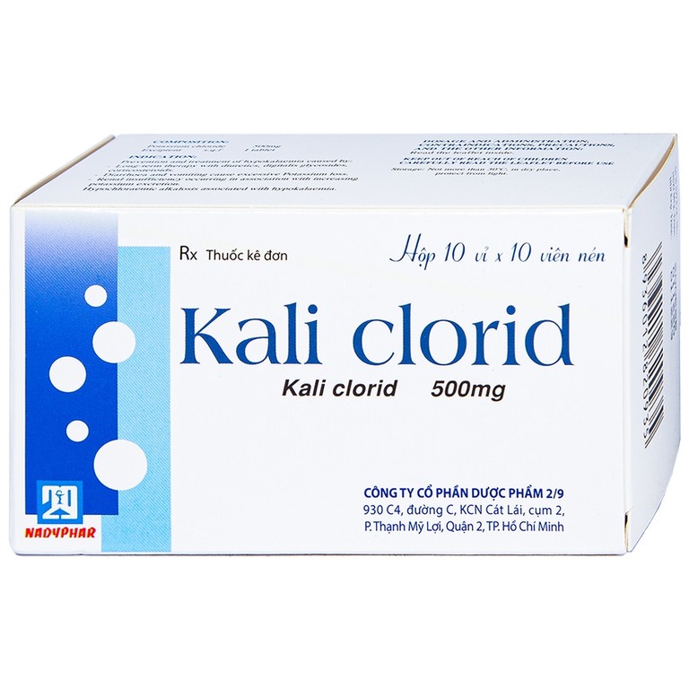 Viên nén Kali Clorid 500mg Nadyphar phòng và điều trị các chứng giảm kali huyết (10 vỉ x 10 viên)