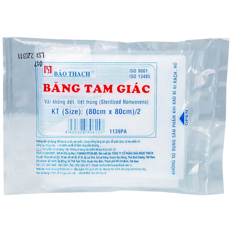Băng tam giác (80cm x 80cm)/2 Bảo Thạch cố định vùng chấn thương (1 cái)