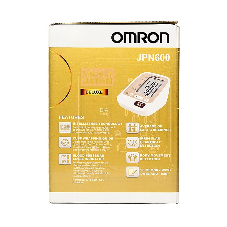 Máy đo huyết áp bắp tay tự động Omron JPN600 công nghệ IntelliWrap, hiển thị kết quả trung bình của 3 lần đo cuối