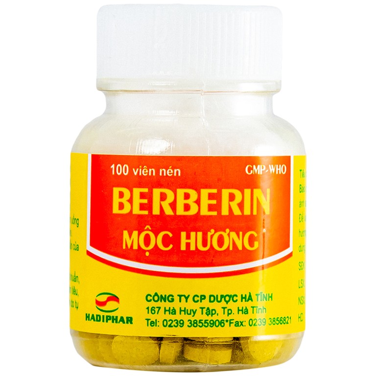 Thuốc Berberin Mộc Hương Hadiphar điều trị lỵ trực khuẩn, hội chứng lỵ (100 viên)