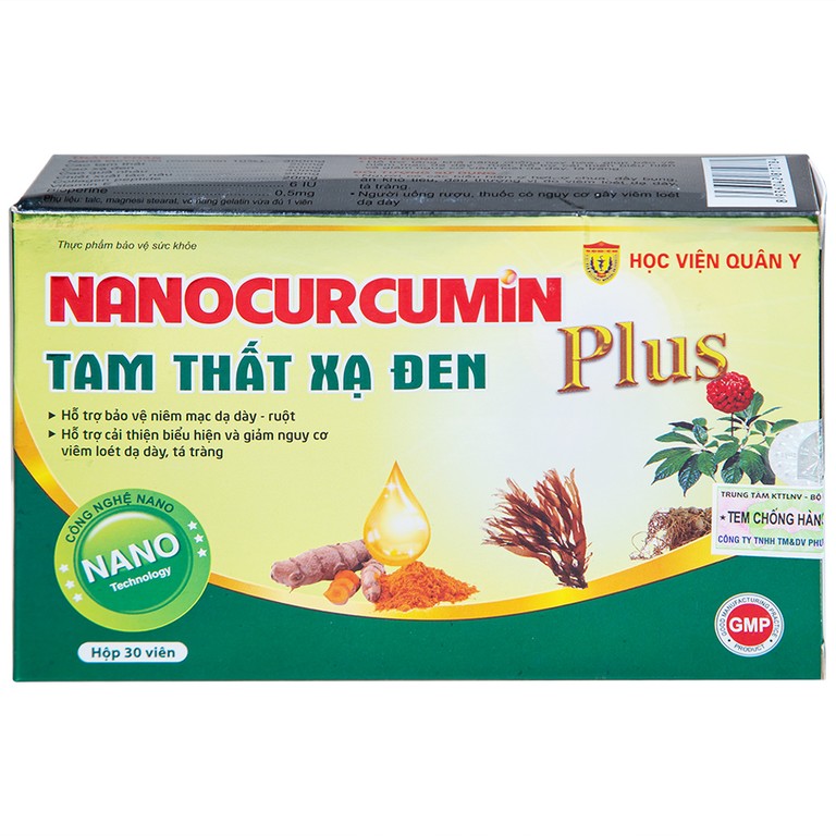 Viên uống Nanocurcumin Tam Thất Xạ Đen Plus giảm viêm loét dạ dày, tá tràng (3 vỉ x 10 viên)