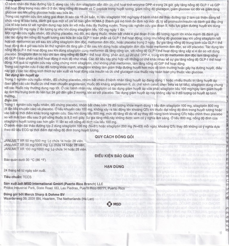 Viên nén Janumet XR 50mg/1000mg MSD điều trị đái tháo đường típ 2 (14 viên)