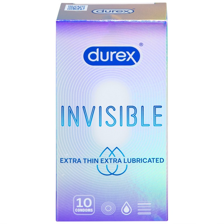 Bao cao su Durex Invisible Extra Thin Extra Lubricated siêu mỏng, nhiều chất bôi trơn (10 cái)