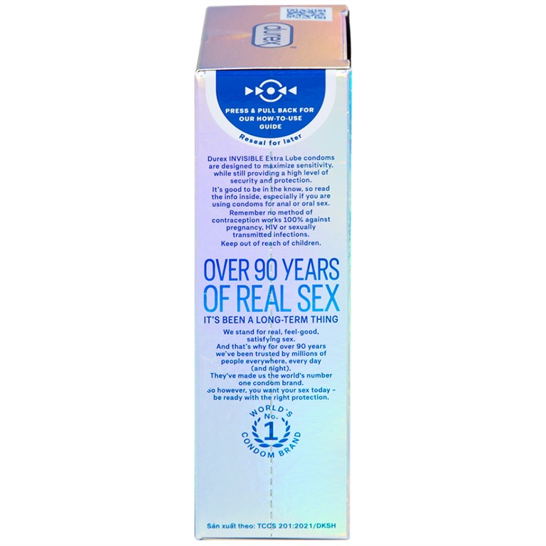 Bao cao su Durex Invisible Extra Thin Extra Lubricated siêu mỏng, nhiều chất bôi trơn (10 cái)