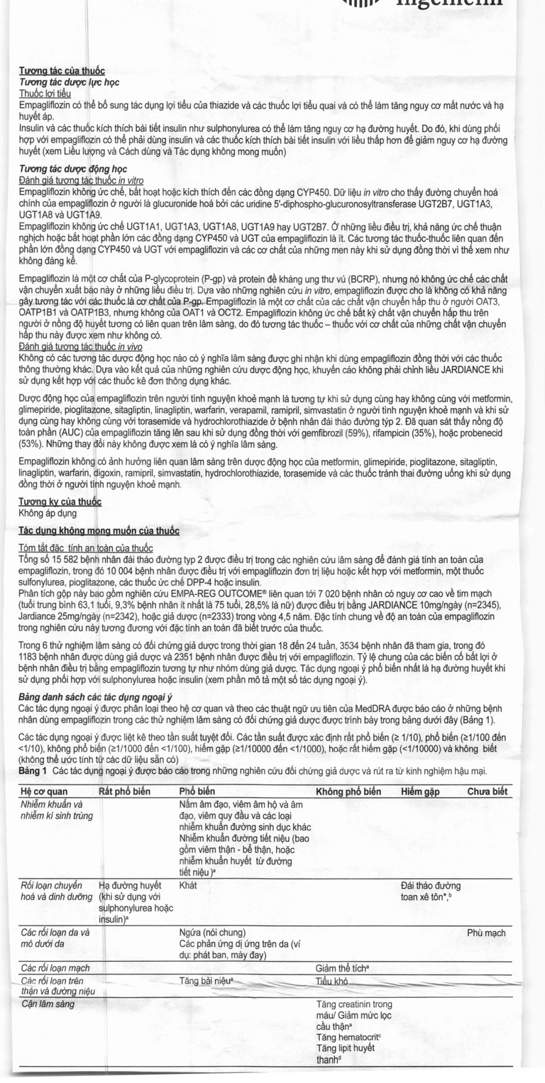 Viên nén Jardiance 25mg Boehringer điều trị đái tháo đường típ 2 (3 vỉ x 10 viên)