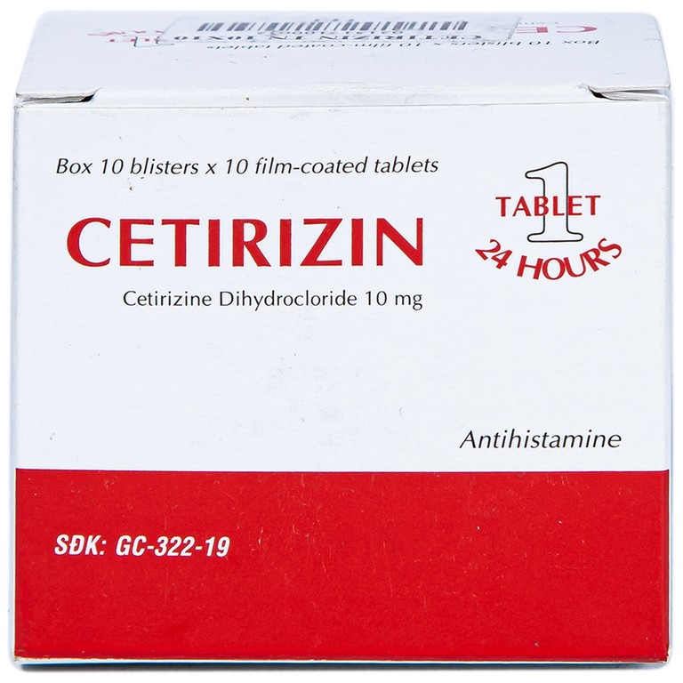 Thuốc Cetirizin 10mg Thành Nam điều trị viêm mũi dị ứng, mày đay (10 vỉ x 10 viên)