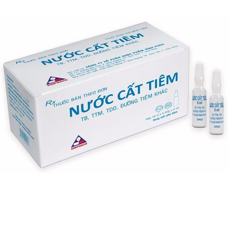 Nước cất tiêm Vinphaco dùng hòa tan, pha loãng  chế phẩm thuốc tiêm (10 vỉ x 5 ống x 5ml)