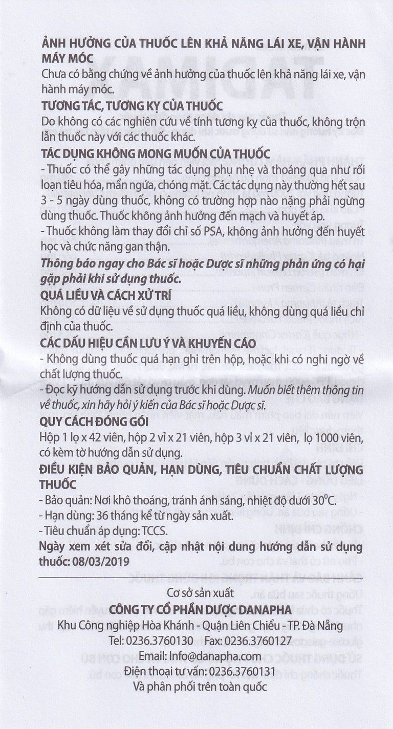 Thuốc Tadimax Danapha điều trị phì đại lành tính tuyến tiền liệt và u xơ tử cung (2 vỉ x 21 viên)