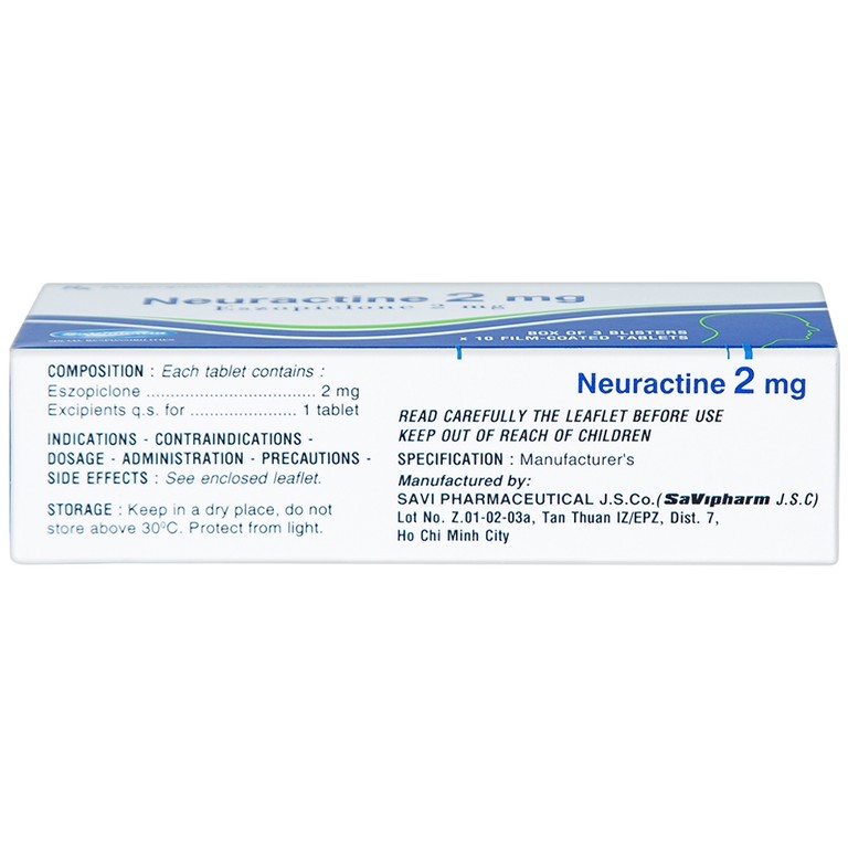 Thuốc Neuractine 2mg SaVi điều trị chứng mất ngủ (3 vỉ x 10 viên)