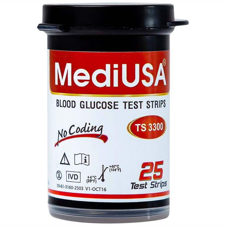 Que thử đường huyết MediUSA TS3300 dùng cho máy đo đương huyết GM3300 kiểm tra nồng độ đường trong máu (25 cái)
