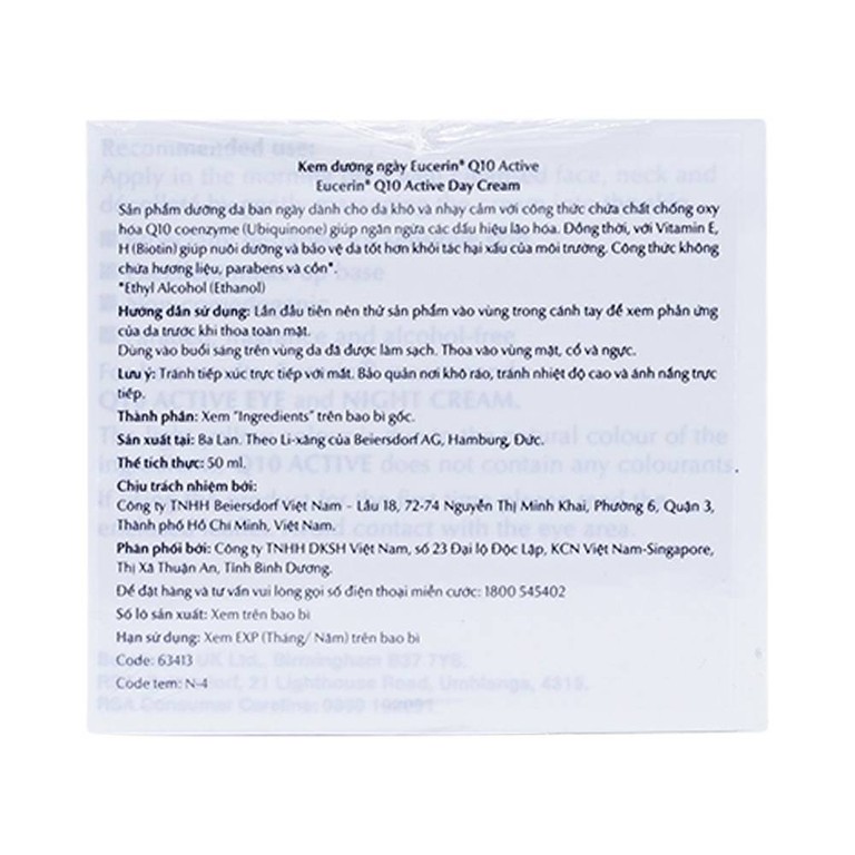 Kem dưỡng da ban ngày Eucerin Q10 Active Day Cream ngăn ngừa lão hoá cho da khô và da nhạy cảm (50ml)