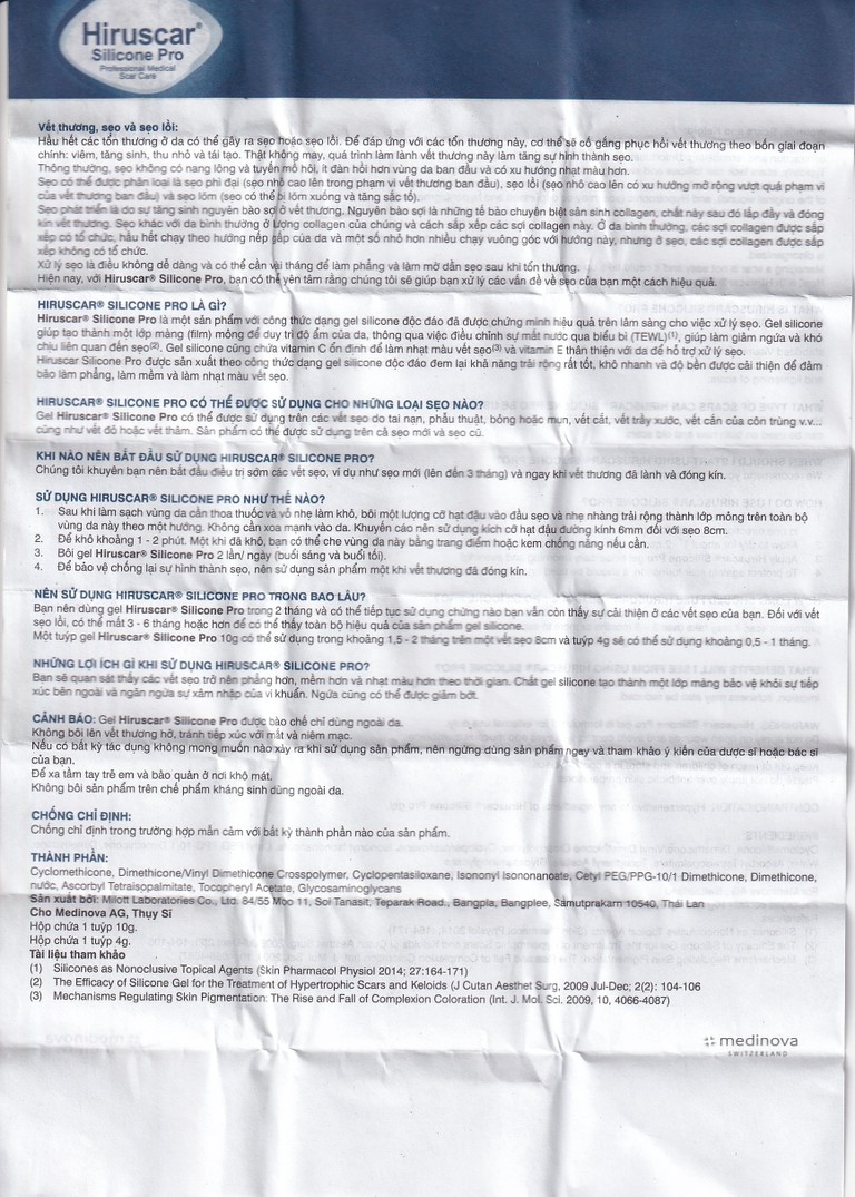 Gel bôi Hiruscar Silicone Pro mờ sẹo mổ, to lồi phì đại (10g)
