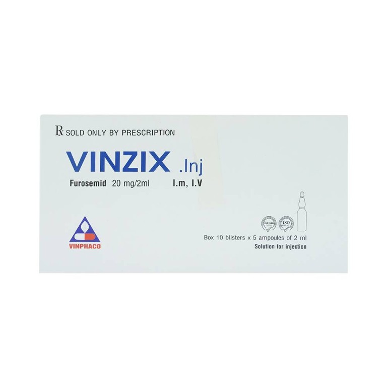 Dung dịch Vinzix 20mg/2ml Vinphaco điều trị phù trong suy tim sung huyết (10 vỉ x 5 ống x 2ml)