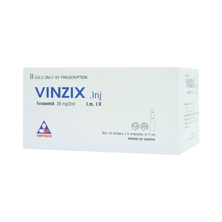 Dung dịch Vinzix 20mg/2ml Vinphaco điều trị phù trong suy tim sung huyết (10 vỉ x 5 ống x 2ml)