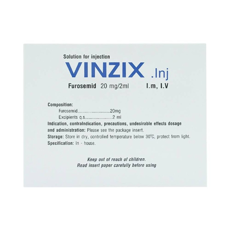 Dung dịch Vinzix 20mg/2ml Vinphaco điều trị phù trong suy tim sung huyết (10 vỉ x 5 ống x 2ml)