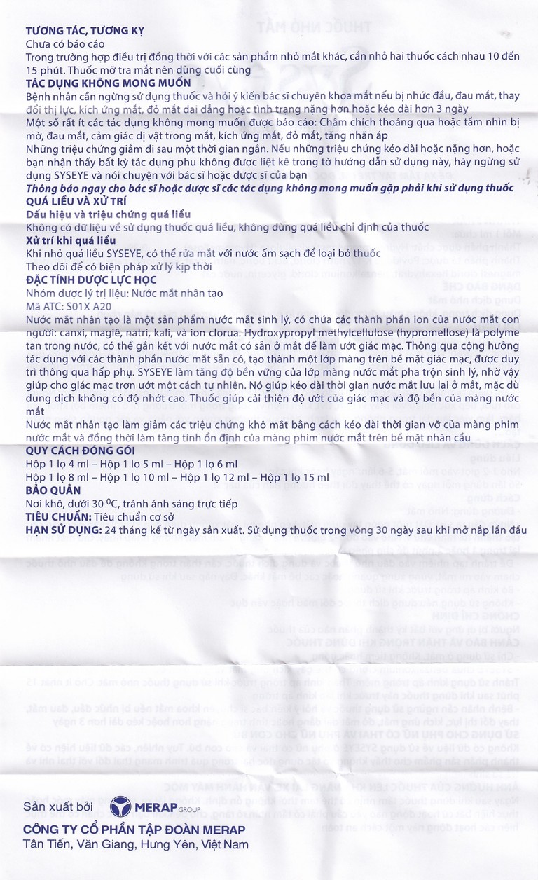 Thuốc nhỏ mắt Syseye Merap điều trị và làm giảm cảm giác khó chịu do khô mắt (10ml)