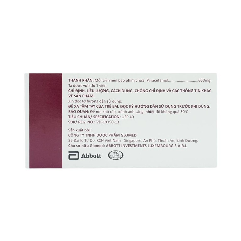 Thuốc Glotadol 650 Abbott hỗ trợ hạ sốt và giảm đau (10 vỉ x 10 viên)