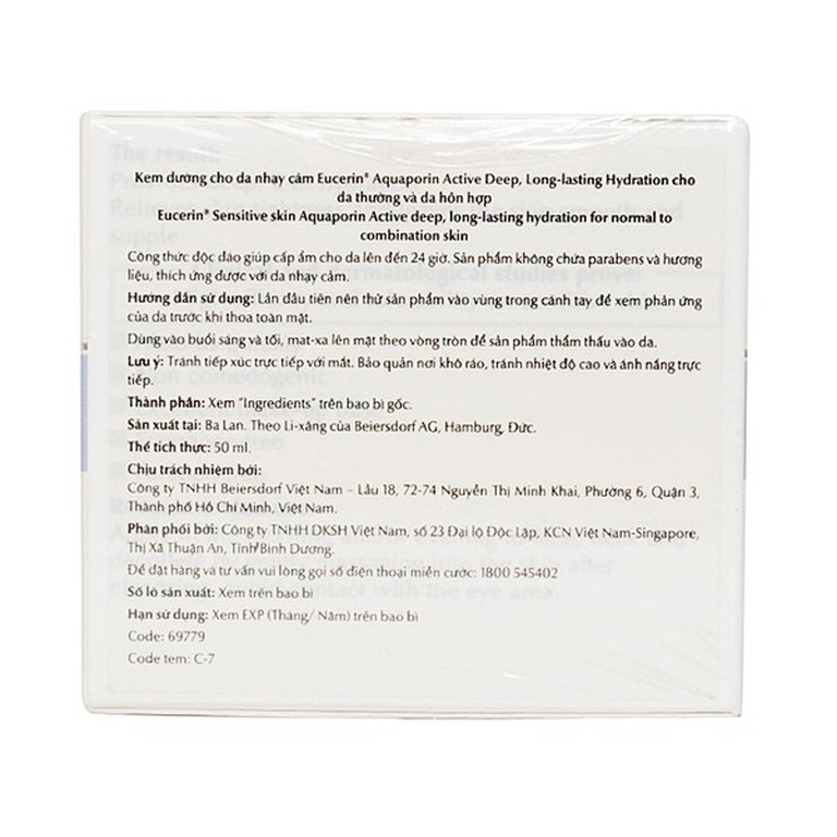 Kem dưỡng da Eucerin Aquaporin Active dành cho da nhạy cảm, da thường, da hỗn hợp (50ml)