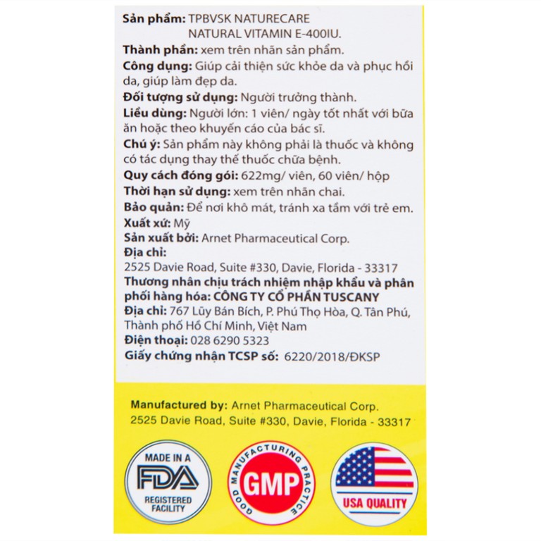 Thực phẩm bảo vệ sức khỏe Natural Vitamin E 400 IU giúp cải thiện sức khỏe da và phục hồi da (60 viên)