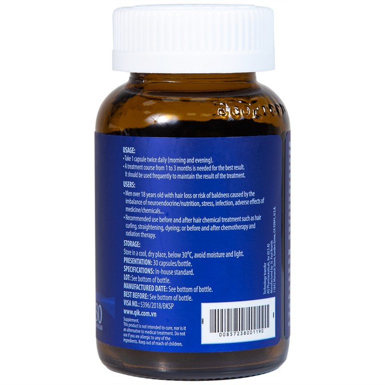 Viên uống Qik Hair For Men Ecogreen giúp giảm rụng tóc, hối đầu ở nam giới (30 viên)