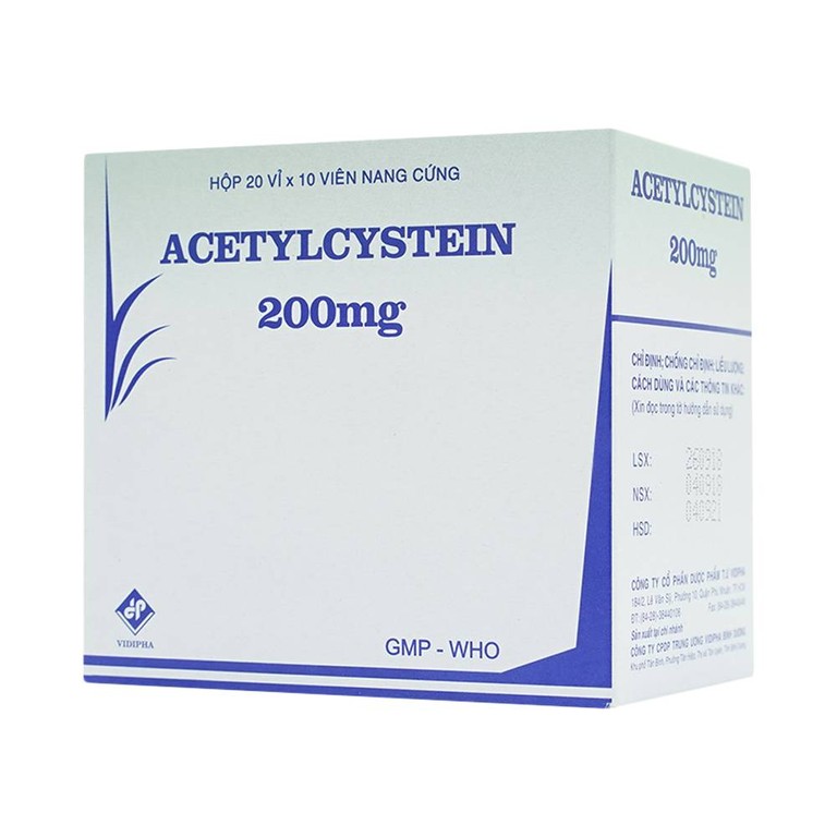 Thuốc Acetylcystein 200mg Vidipha tiêu nhầy trong bệnh viêm phế quản, bệnh nhầy nhớt (20 vỉ x 10 viên)